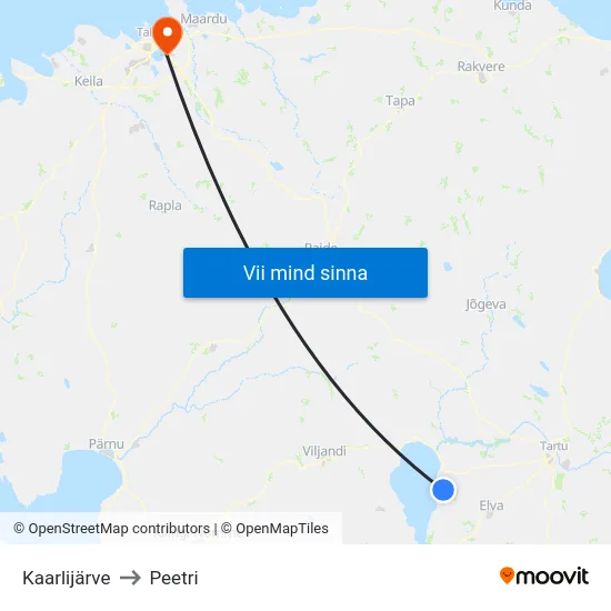 Kaarlijärve to Peetri map