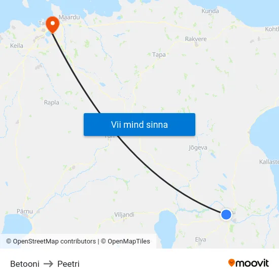 Betooni to Peetri map