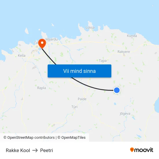 Rakke Kool to Peetri map