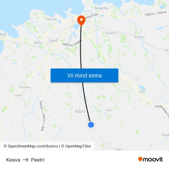 Keava to Peetri map