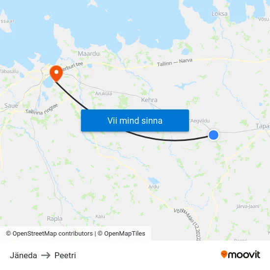 Jäneda to Peetri map