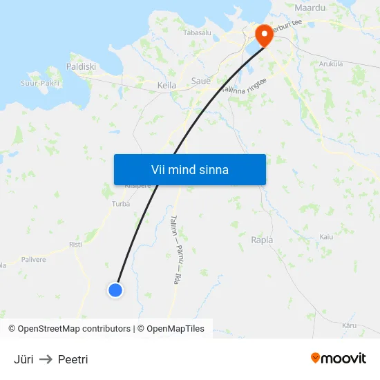 Jüri to Peetri map