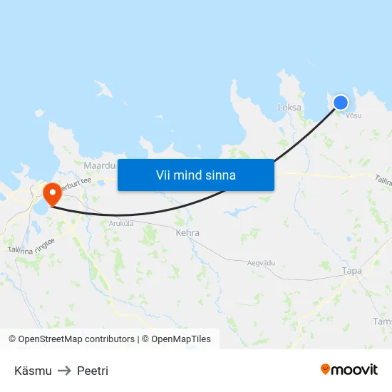 Käsmu to Peetri map