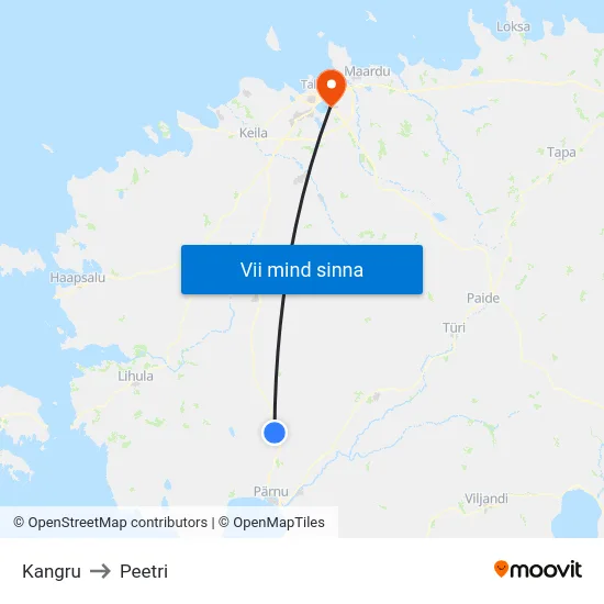 Kangru to Peetri map