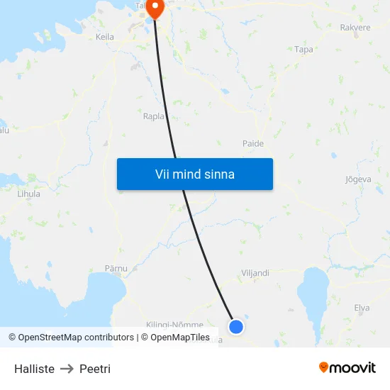 Halliste to Peetri map