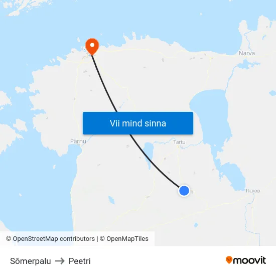 Sõmerpalu to Peetri map
