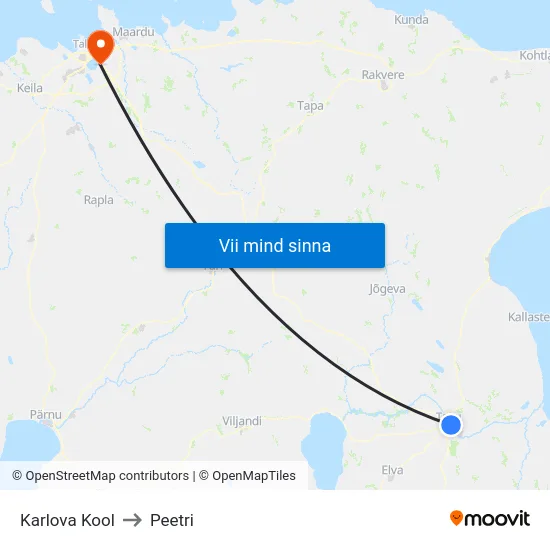 Karlova Kool to Peetri map