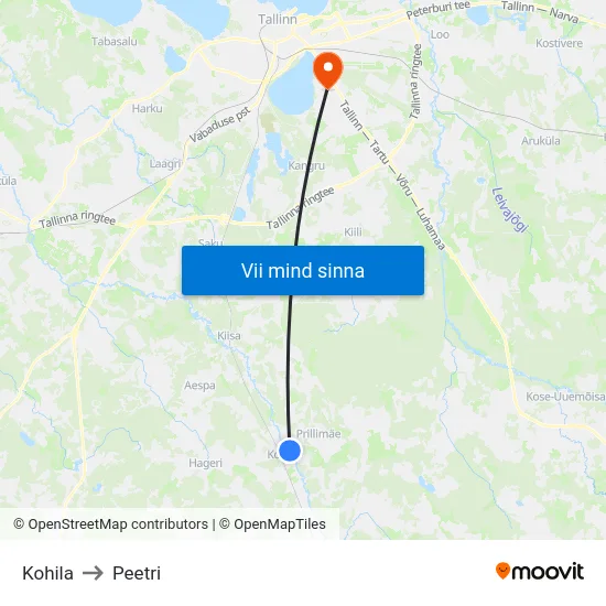 Kohila to Peetri map