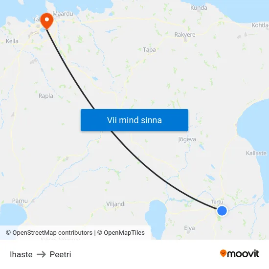 Ihaste to Peetri map