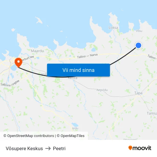 Võsupere Keskus to Peetri map