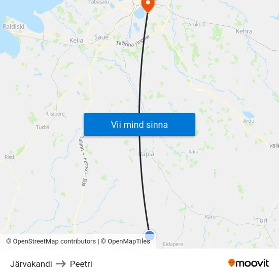 Järvakandi to Peetri map