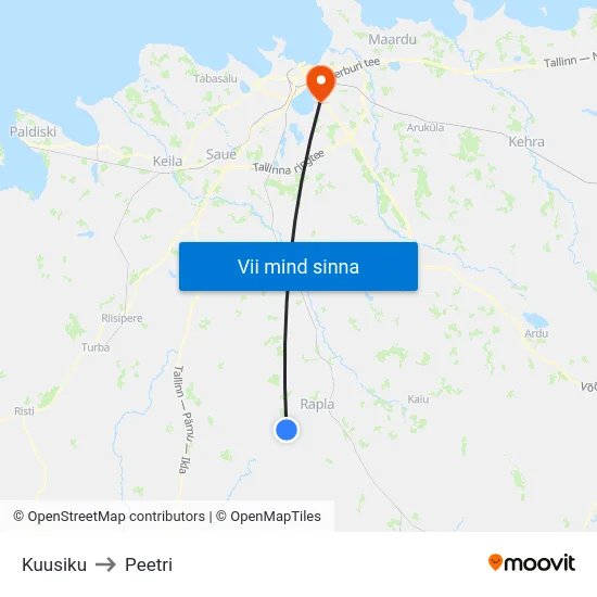 Kuusiku to Peetri map