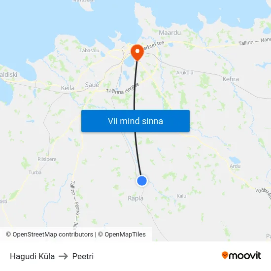Hagudi Küla to Peetri map