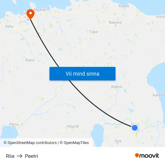 Riia to Peetri map