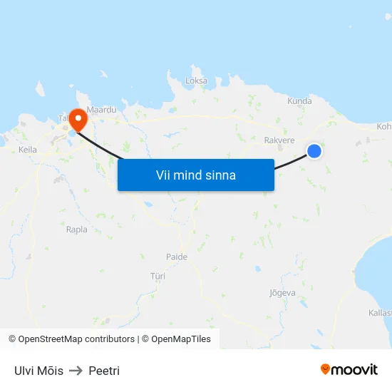 Ulvi Mõis to Peetri map