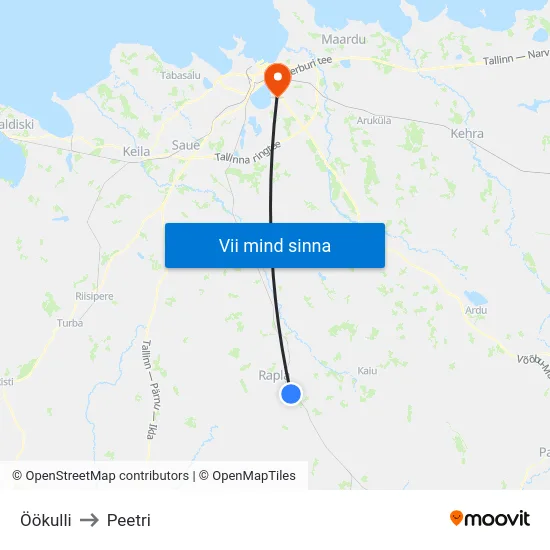 Öökulli to Peetri map