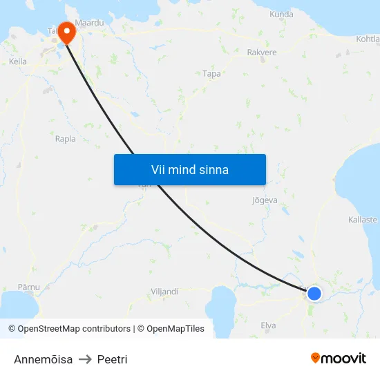 Annemõisa to Peetri map