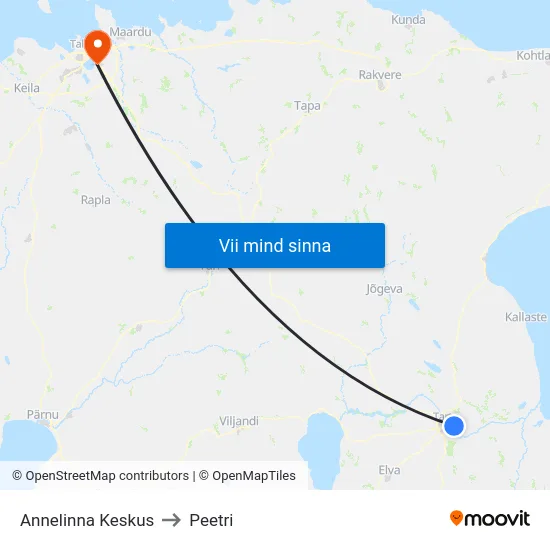 Annelinna Keskus to Peetri map