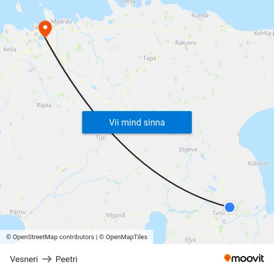 Vesneri to Peetri map