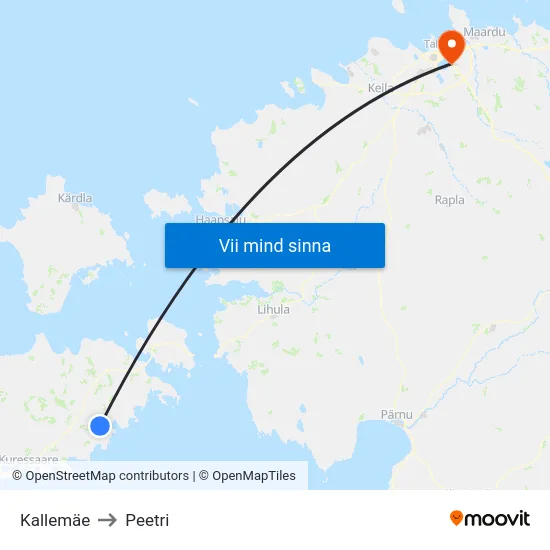 Kallemäe to Peetri map