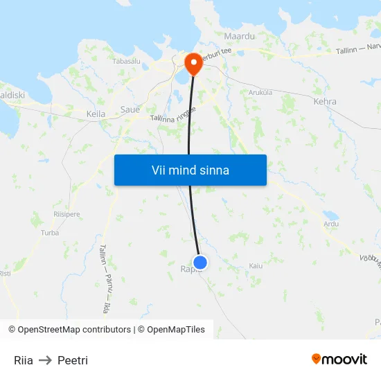 Riia to Peetri map