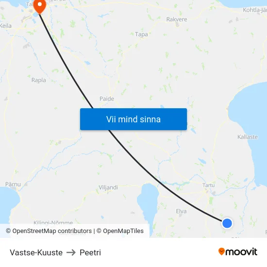 Vastse-Kuuste to Peetri map