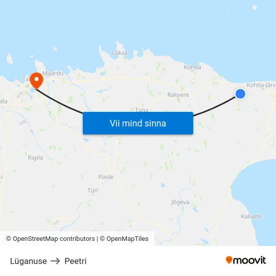 Lüganuse to Peetri map