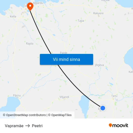 Vapramäe to Peetri map