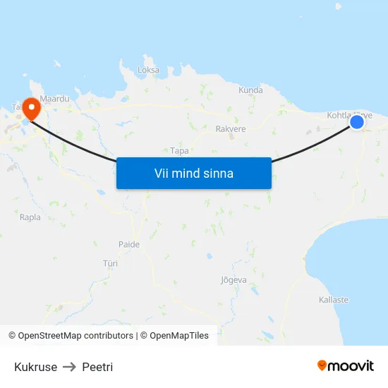 Kukruse to Peetri map