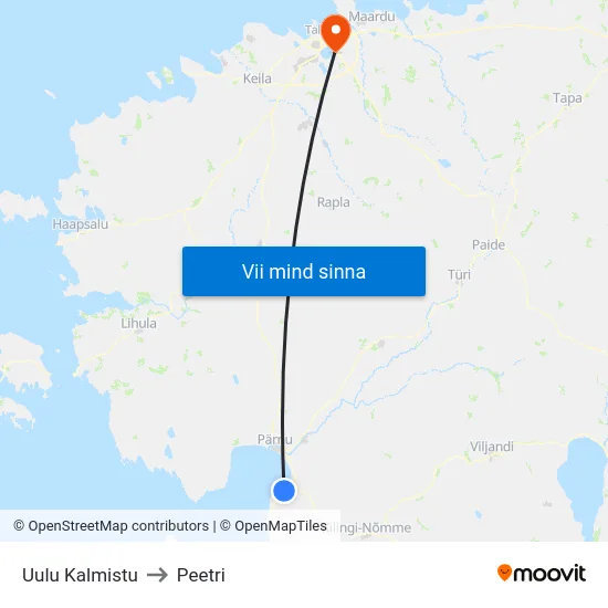 Uulu Kalmistu to Peetri map