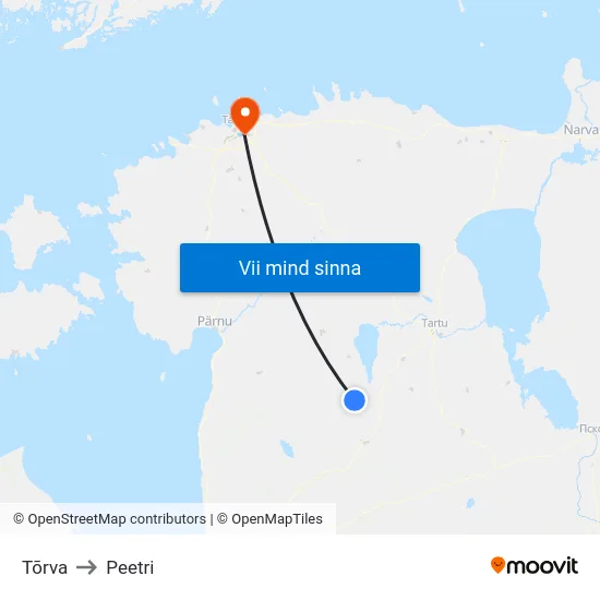Tõrva to Peetri map