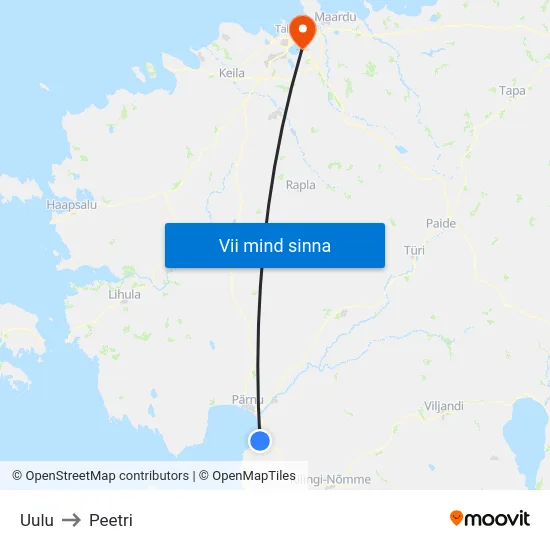 Uulu to Peetri map