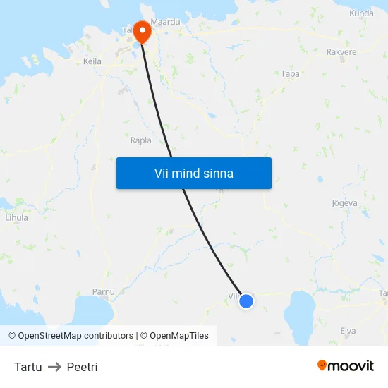 Tartu to Peetri map