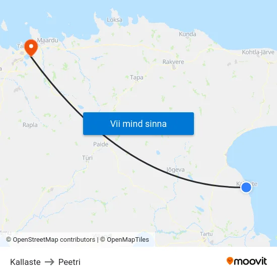 Kallaste to Peetri map