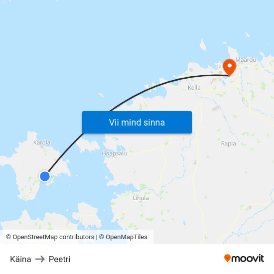 Käina to Peetri map