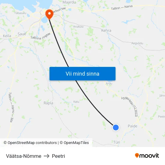 Väätsa-Nõmme to Peetri map