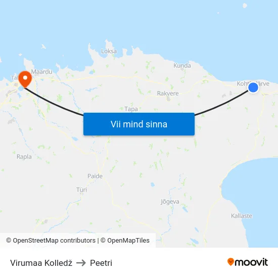 Virumaa Kolledž to Peetri map