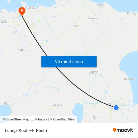Luunja Kool to Peetri map