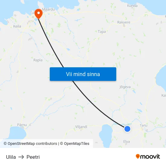 Ulila to Peetri map