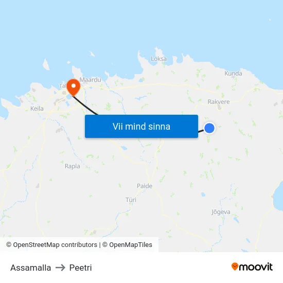 Assamalla to Peetri map