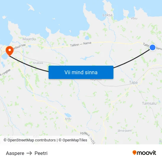 Aaspere to Peetri map