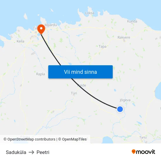 Saduküla to Peetri map