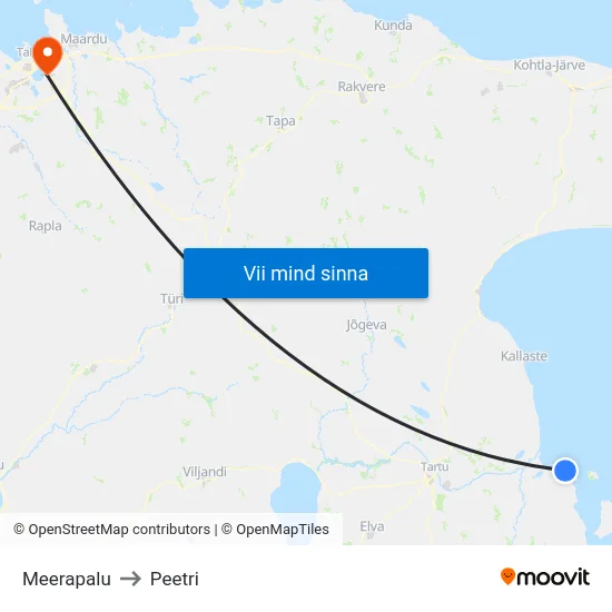 Meerapalu to Peetri map