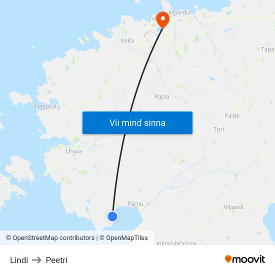 Lindi to Peetri map