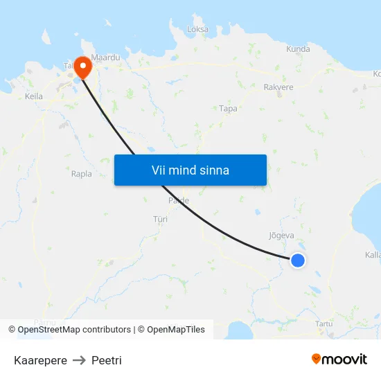 Kaarepere to Peetri map