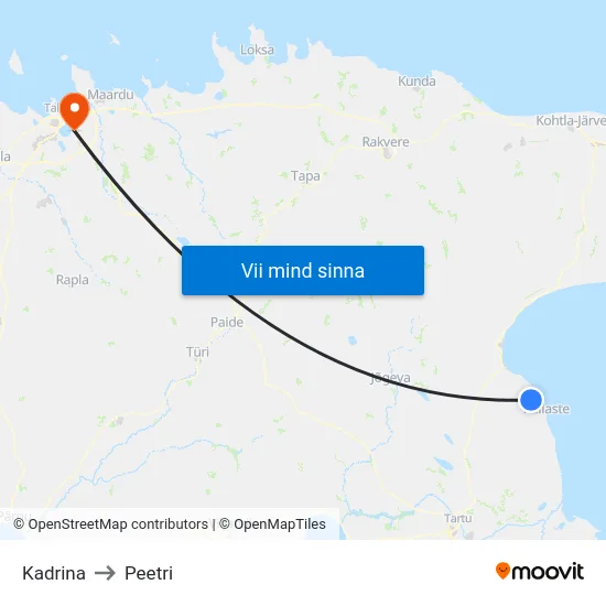 Kadrina to Peetri map