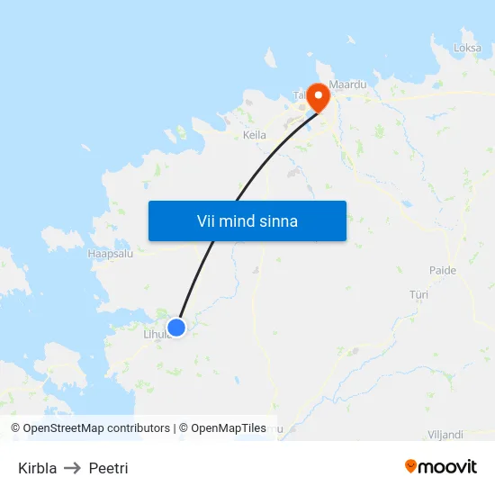 Kirbla to Peetri map