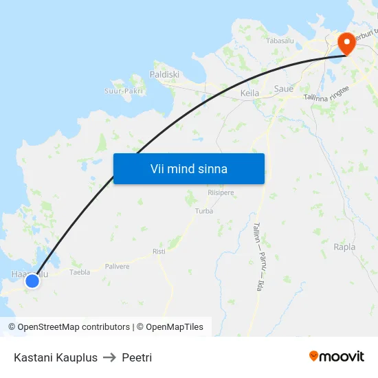 Kastani Kauplus to Peetri map