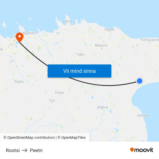 Rootsi to Peetri map