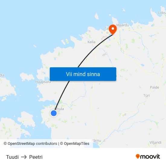Tuudi to Peetri map